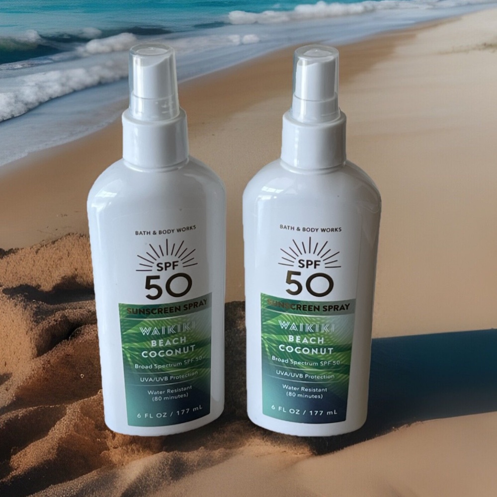 Two Bath & Body Works Waikiki Beach Coconut Sunscreen Sprays SPF 50 UVA/UVB